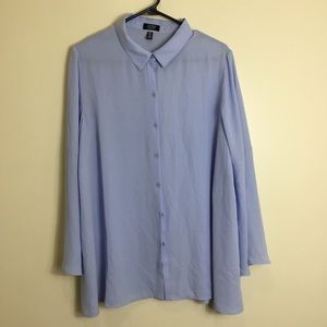 Jones New York Signature Chiffon Blouse Blue Bell Sleeves Size Large.
